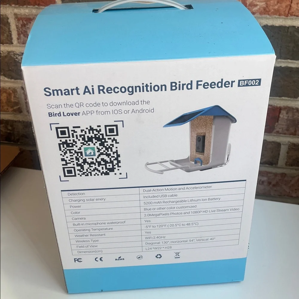BNIB Smart AI Bird Feeder NWT Battery Powered Solar Bird Cam Blue